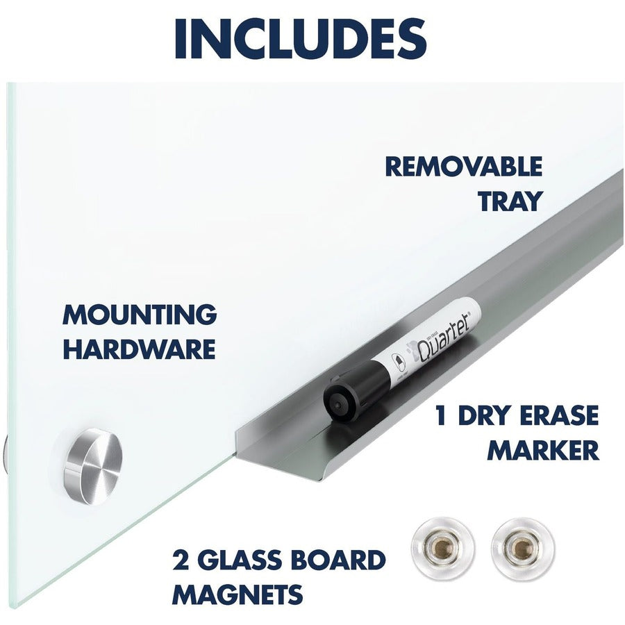 Quartet Infinity Magnetic Glass Dry-Erase Board, White, 48" x 48" - 48" (4 ft) Width x 48" (4 ft) Height - White Tempered Glass Surface - Square - Horizontal/Vertical - Magnetic - Frameless, Accessory Tray, Stain Resistant, Ghost Resistant, Durable, Sc...