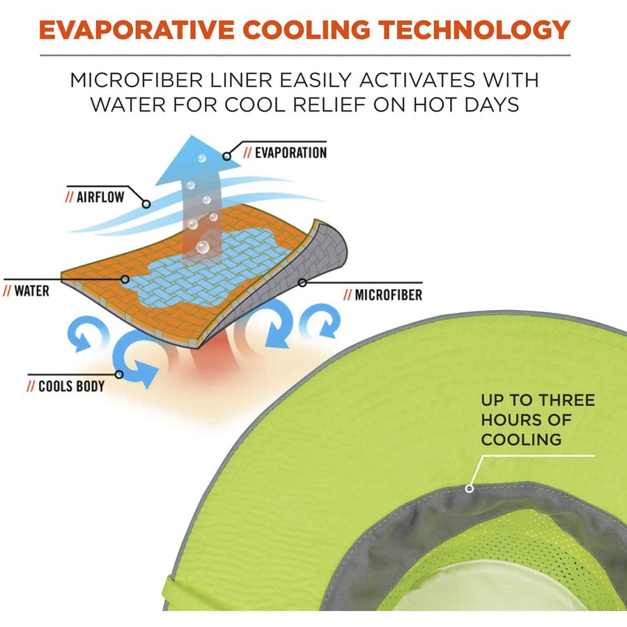 Ergodyne 8935CT HI-Vis Ranger Sun Hat - PVA Cooling - Large (L)/Extra Large (XL) Size - Polyester, MicroFiber - Lime