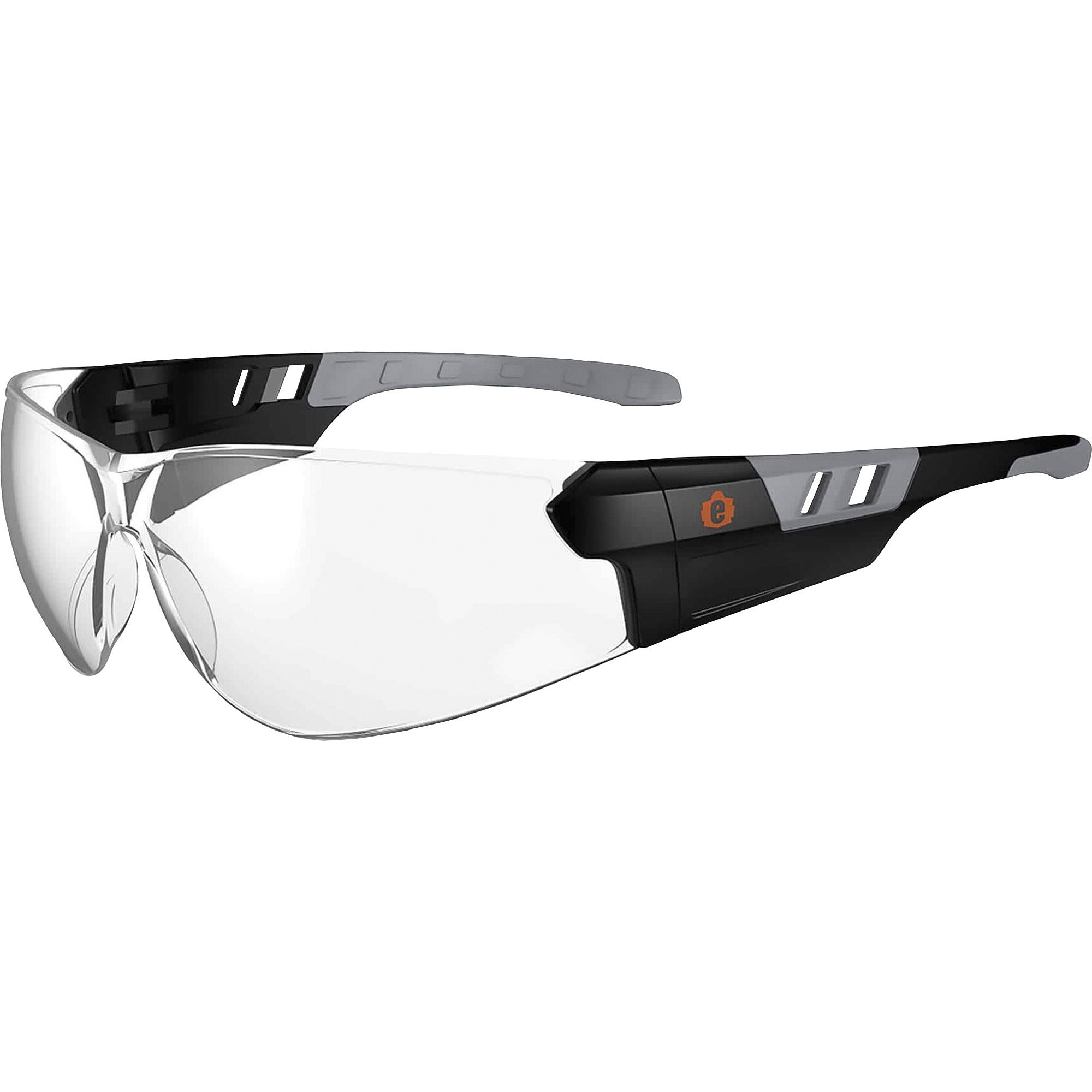 Ergodyne SAGA Clear Lens Matte Frameless Safety Glasses / Sunglasses - Eye Protection - Matte Black - Clear Lens - Anti-fog, Lightweight, Rimless, Impact Resistant, Anti-scratch, Durable, UV Resistant, Slip Resistant, Flex-Point Temple, Frameless - 1 Each