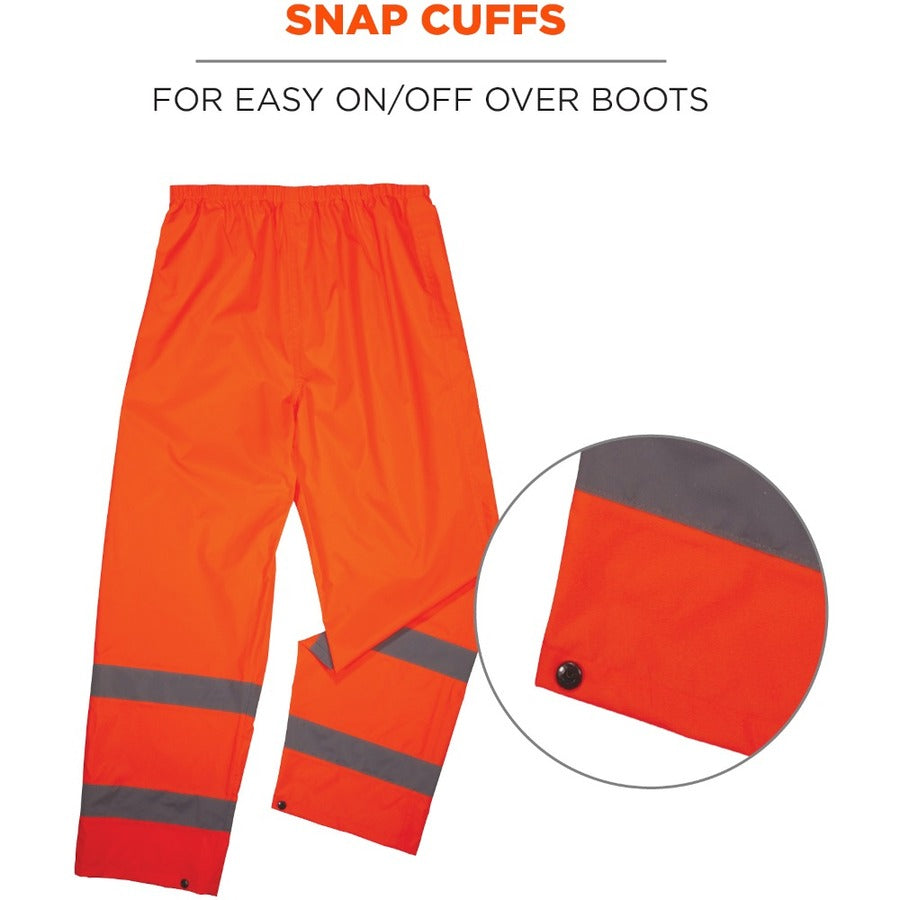 Ergodyne 8916 Lightweight Hi-Vis Rain Pants - Class E - For Rain Protection - Large (L) Size - Orange - Polyurethane, 150D Oxford Polyester