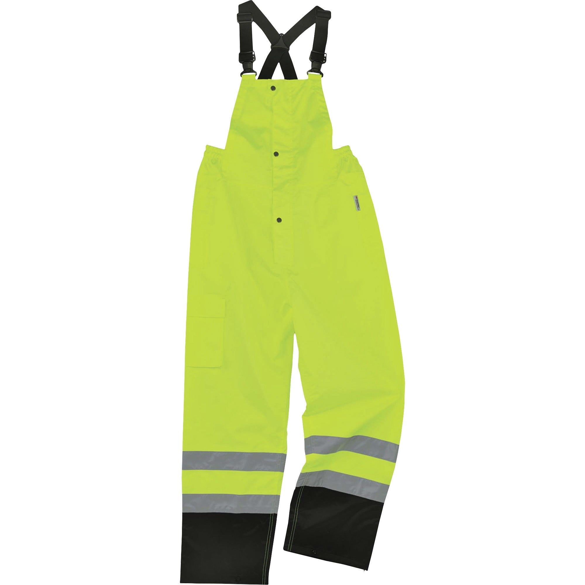 Ergodyne 8918BK Class E Bottom Rain Bibs - Bib Overall - Large - Lime - 300D Oxford Polyester, Polyurethane