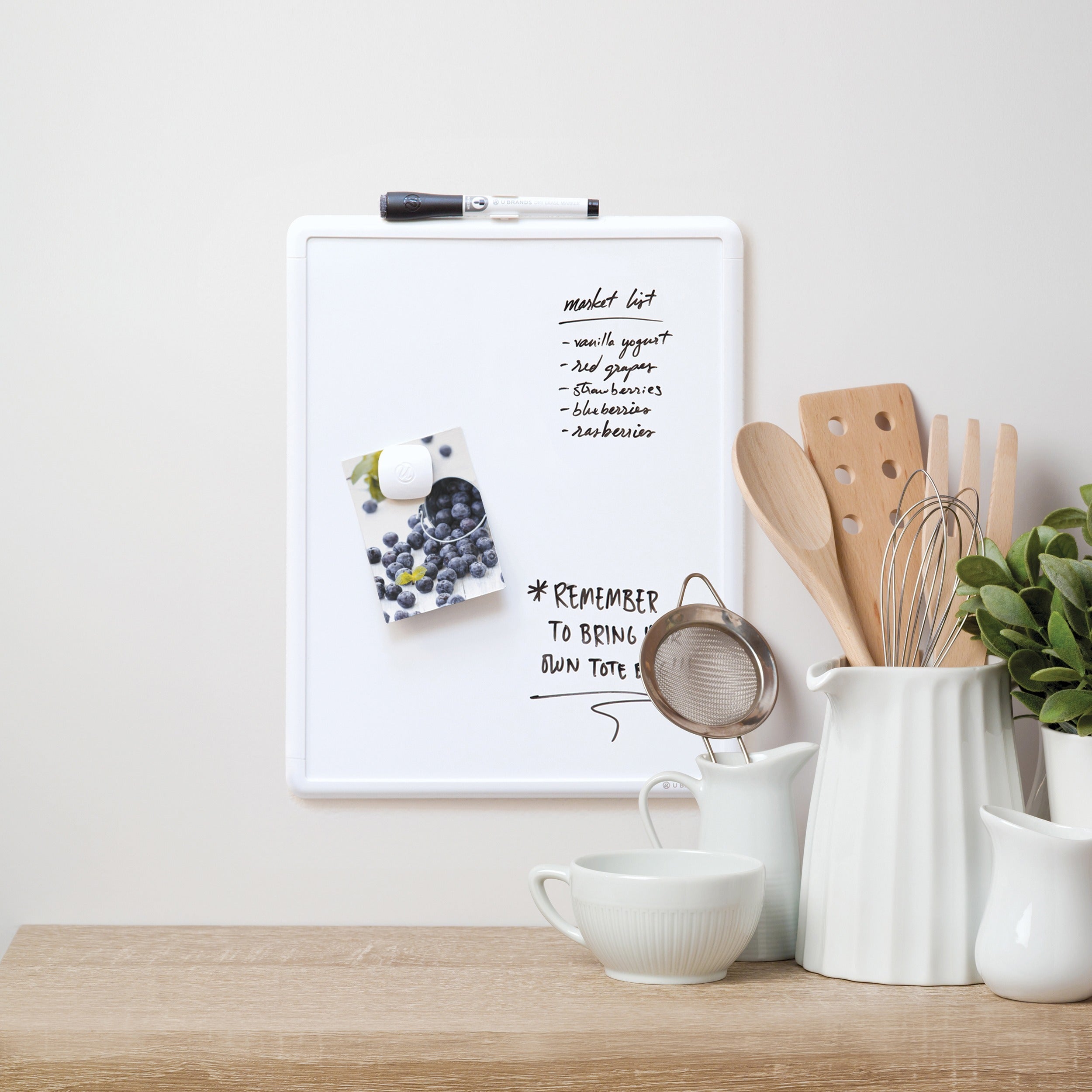 U Brands Magnetic Dry-Erase Board, 14" X 11" - 14" (1.2 ft) Width x 11" (0.9 ft) Height - Painted Steel Surface - White Back - Plastic Frame - Rectangle - Horizontal/Vertical - Magnetic - Eraser Included - 1