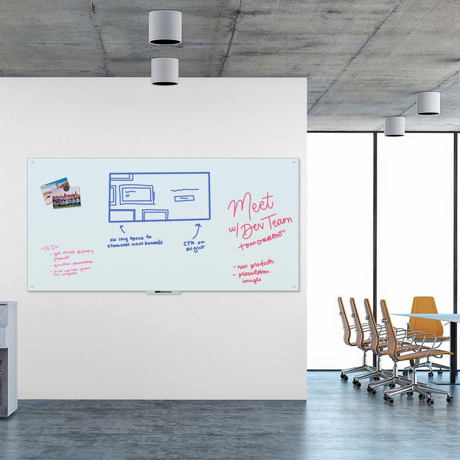 U Brands Magnetic Glass Dry-Erase Board, 96" X 47" , White Frosted Surface, Frameless - 96" (8 ft) Width x 47" (3.9 ft) Height - Frosted White Glass Surface - Rectangle - Horizontal/Vertical - Magnetic - 1 Each