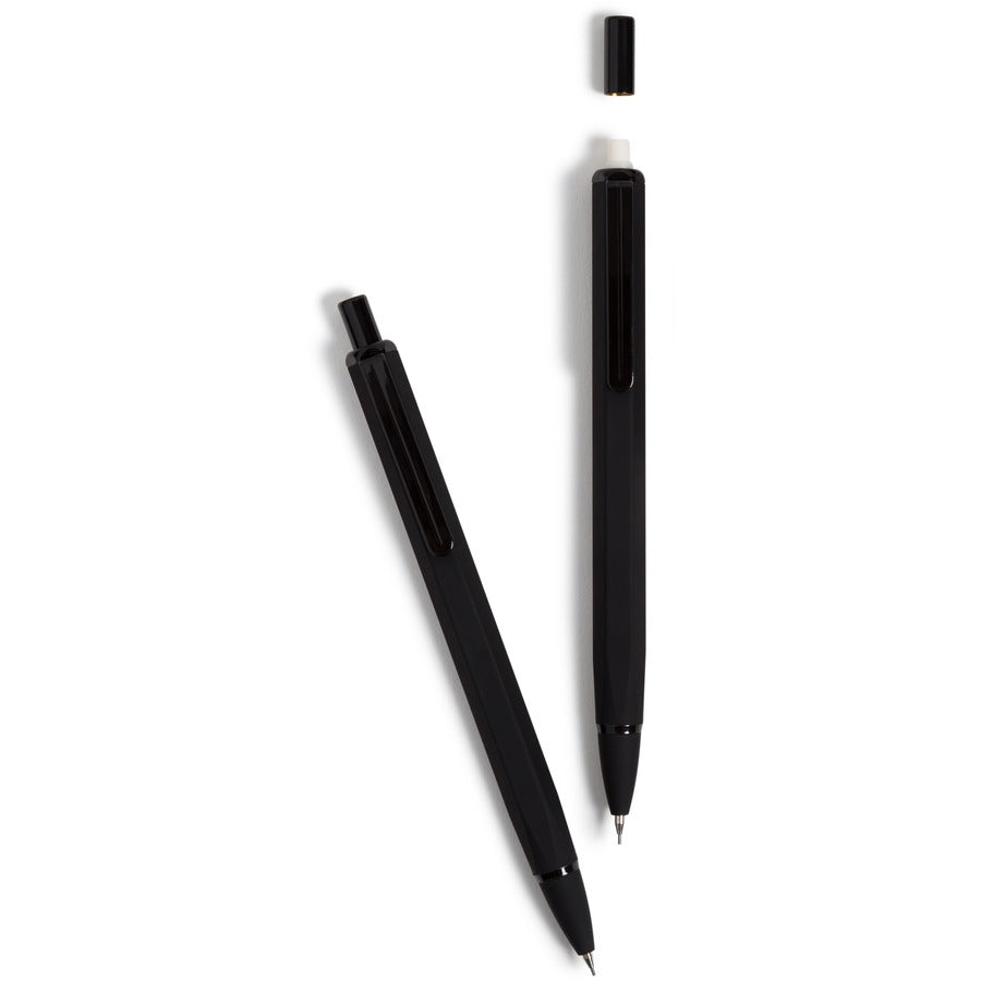 U Brands Cambriasoft Touch Midnight High End Mechanical Pencil, 12 Count - 0.7 mm Black Lead - #2 - Refillable - Matte Black Metal, White, Rose Gold Barrel - 12