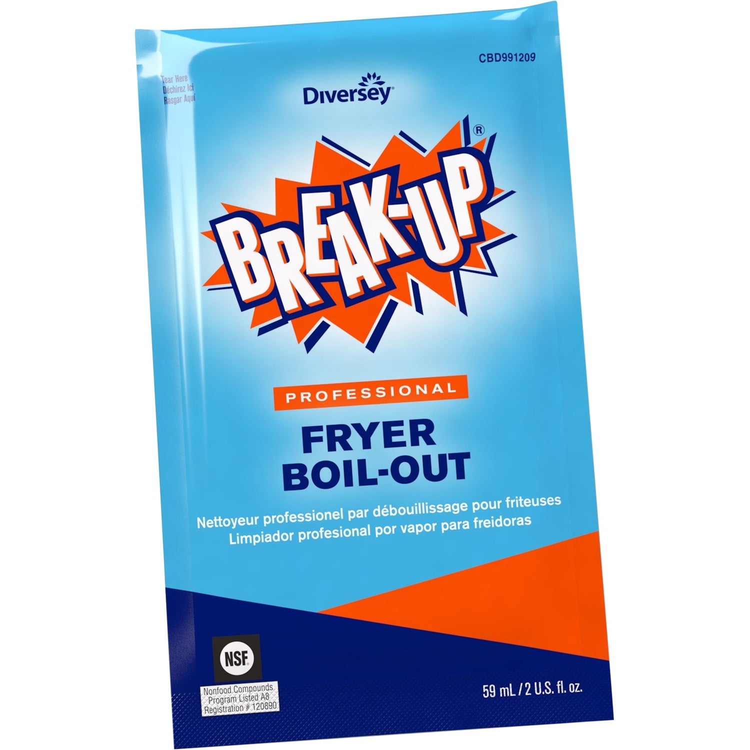 Diversey Break-Up Professional Fryer Boil-Out - Ready-To-Use - 2 fl oz (0.1 quart) - Kosher, Non-corrosive, Phosphate-free - Blue - 36 / Carton