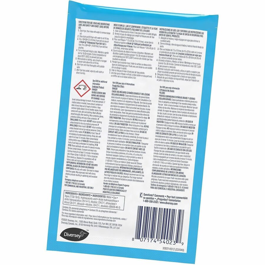 Diversey Break-Up Professional Fryer Boil-Out - Ready-To-Use - 2 fl oz (0.1 quart) - Kosher, Non-corrosive, Phosphate-free - Blue - 36 / Carton