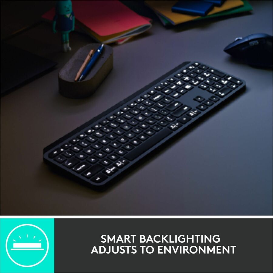 Logitech MX Keys for Business Keyboard - Wireless Connectivity - Bluetooth - 32.81 ft - iPhone, iPad, iPad mini, iPod, Tablet, Desktop Computer, Notebook, Smartphone - Windows, Mac OS, iOS, iPadOS, Linux, ChromeOS, Android