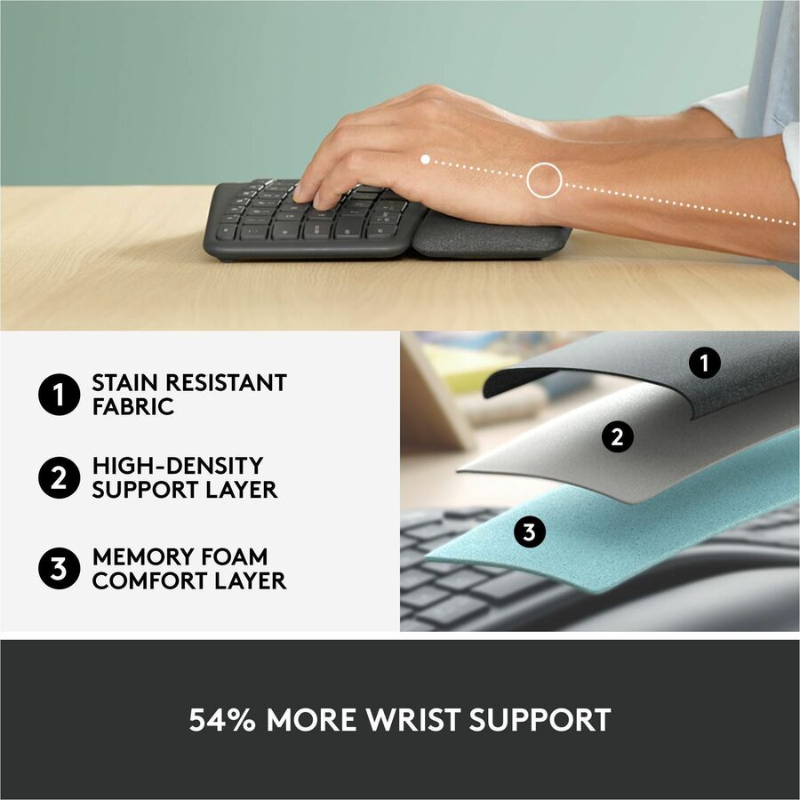 Logitech ERGO K860 Split Ergonomic Keyboard - Wireless Connectivity - Bluetooth - 32.81 ft - ChromeOS - PC, Mac - AAA Battery Size Supported - Graphite