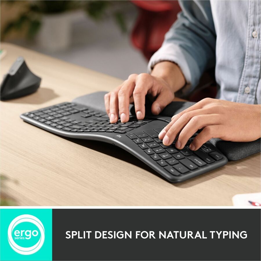 Logitech ERGO K860 Split Ergonomic Keyboard - Wireless Connectivity - Bluetooth - 32.81 ft - ChromeOS - PC, Mac - AAA Battery Size Supported - Graphite