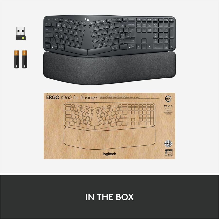 Logitech ERGO K860 Split Ergonomic Keyboard - Wireless Connectivity - Bluetooth - 32.81 ft - ChromeOS - PC, Mac - AAA Battery Size Supported - Graphite