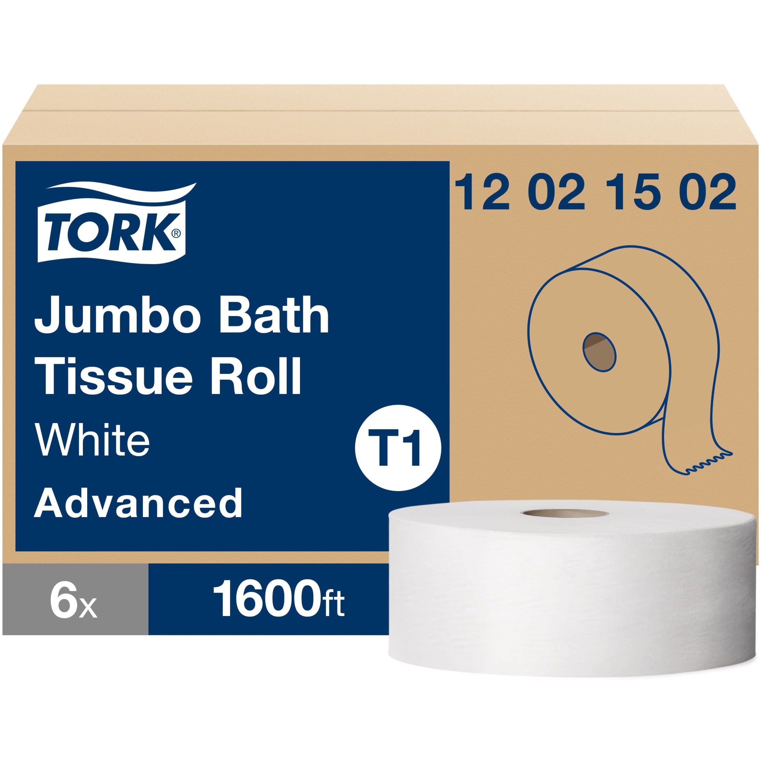 TORK Jumbo Toilet Paper Roll White T1 - 2 Ply - 10" Roll Diameter - 2 11/32" Core - White - Fiber, Paper - 6 Roll