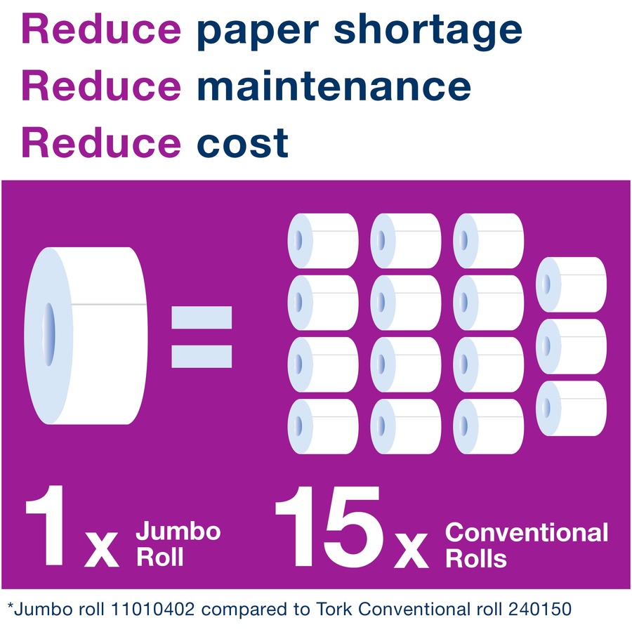 TORK Jumbo Toilet Paper Roll White T1 - 2 Ply - 10" Roll Diameter - 2 11/32" Core - White - Fiber, Paper - 6 Roll