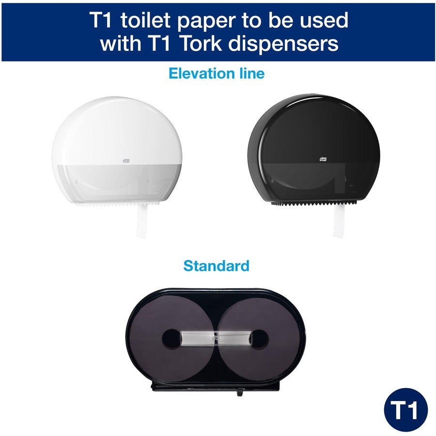 TORK Jumbo Toilet Paper Roll White T1 - 2 Ply - 10" Roll Diameter - 2 11/32" Core - White - Fiber, Paper - 6 Roll