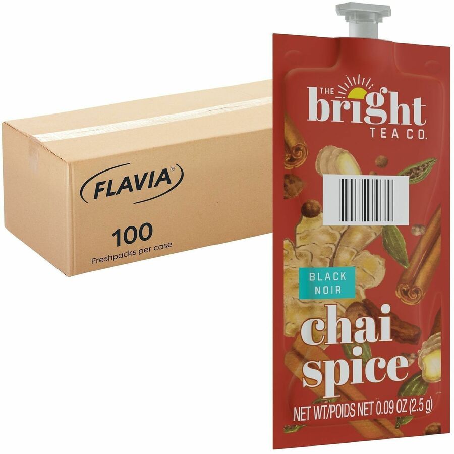 Flavia Bright Tea Co. Chai Spice Tea Herbal Tea Freshpack - Compatible with Flavia Aroma, Flavia Creation 300, FLAVIA Creation 600 - Herbal Tea - Caffeinated - Kosher - 100 / Carton