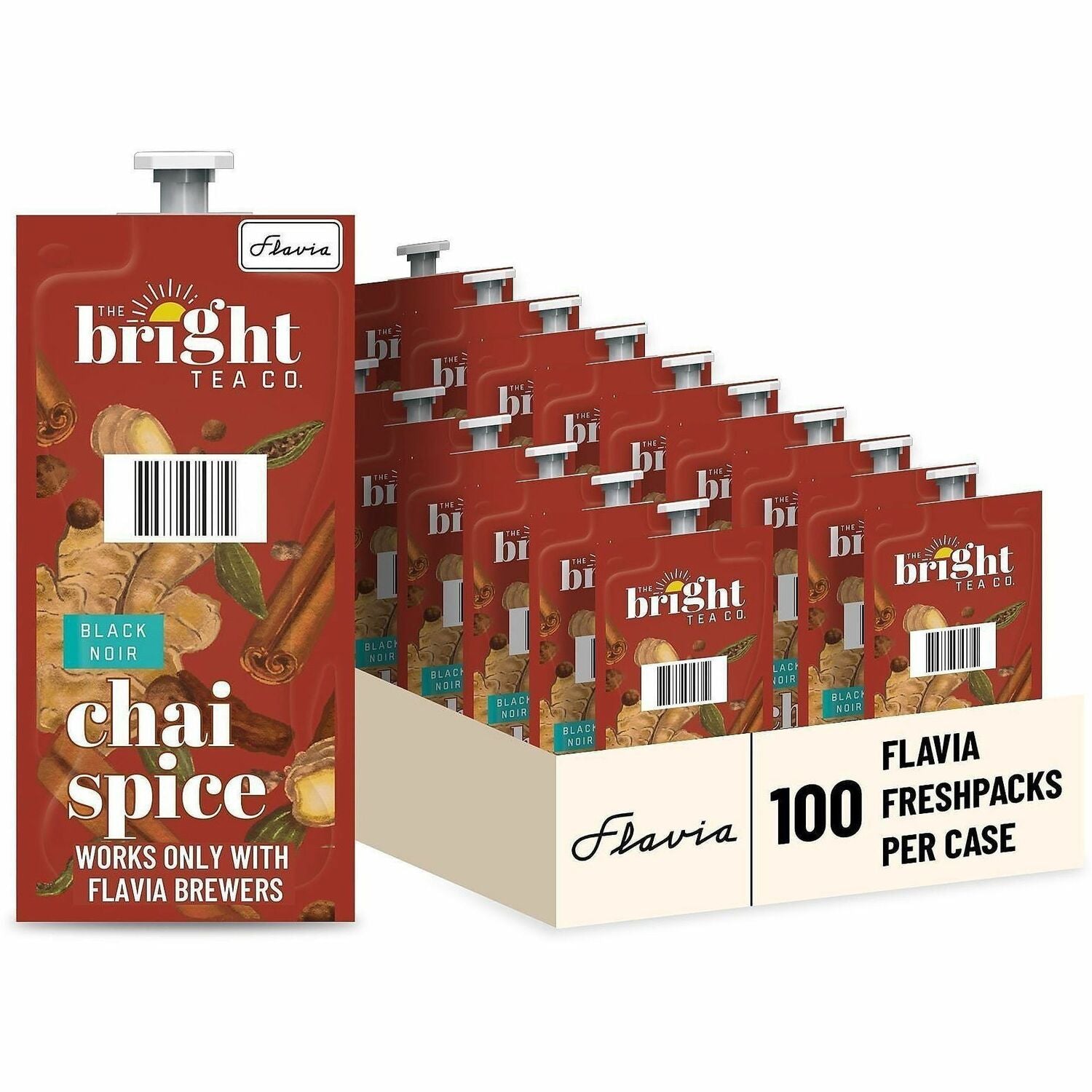 Flavia Bright Tea Co. Chai Spice Tea Herbal Tea Freshpack - Compatible with Flavia Aroma, Flavia Creation 300, FLAVIA Creation 600 - Herbal Tea - Caffeinated - Kosher - 100 / Carton