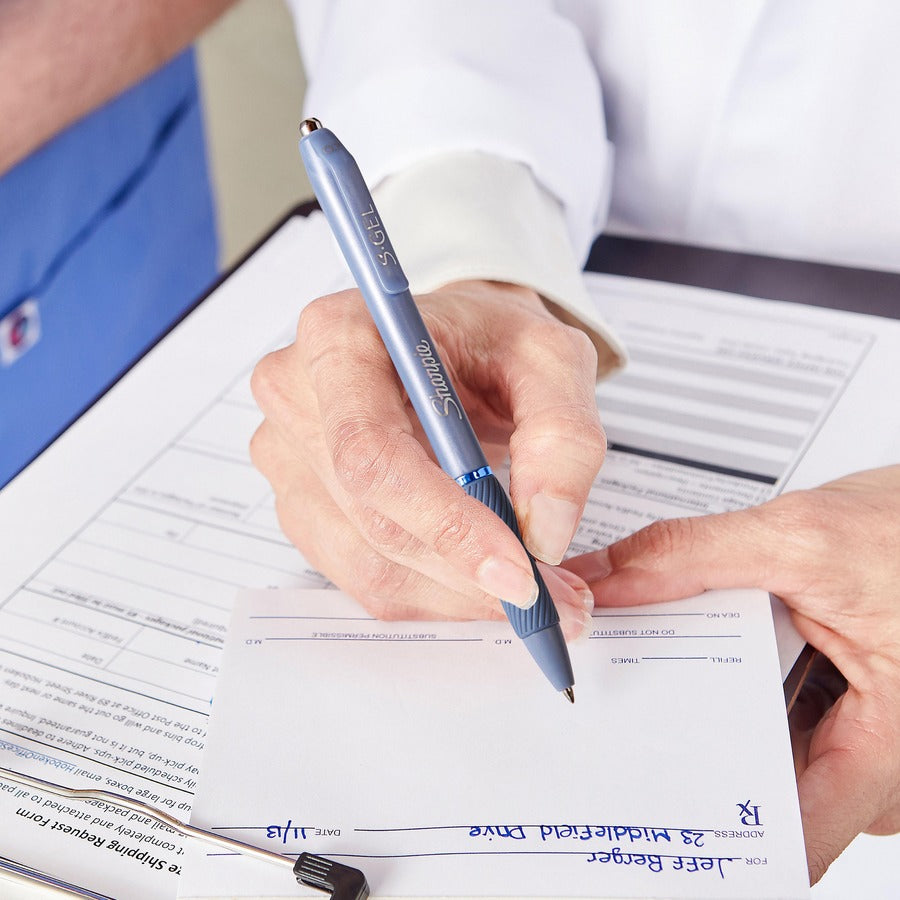 Sharpie S-Gel Fashion Retractable Pens 0.7 mm Black - 0.7 mm Medium Pen Point - Black Ink - Gel-based - Blue Barrel