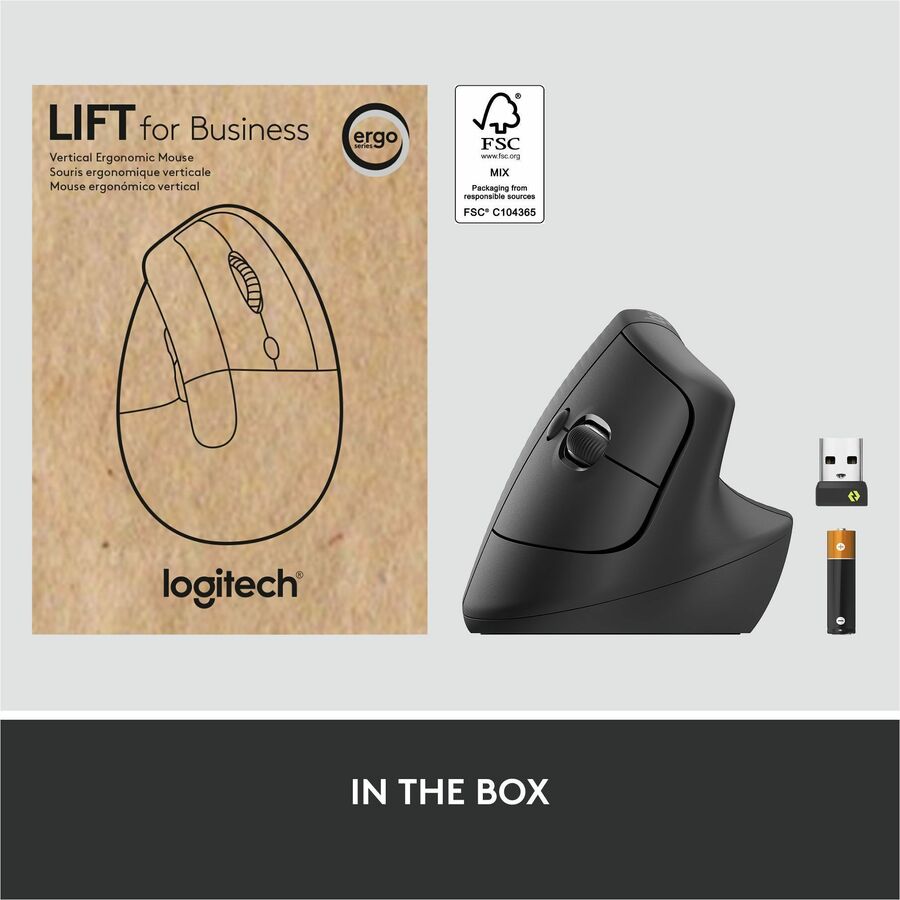 Logitech Lift Ergo Mouse - Optical - Wireless - Bluetooth/Radio Frequency - Graphite - USB - 4000 dpi - Scroll Wheel - 4 Button(s) - Small/Medium Hand/Palm Size - 1 Each