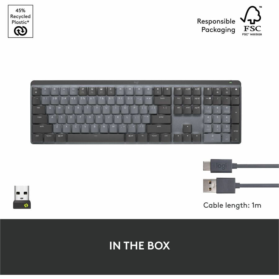 Logitech MX Mechanical Keyboard - Wireless Connectivity - Bluetooth - 33 ft - USB Interface - Windows 10, Windows 11, macOS 10.15, iOS 14, iPadOS 14, Linux, ChromeOS, Android 8.0 - PC, Mac - Mechanical Keyswitch - Proprietary Battery Size Battery Size ...