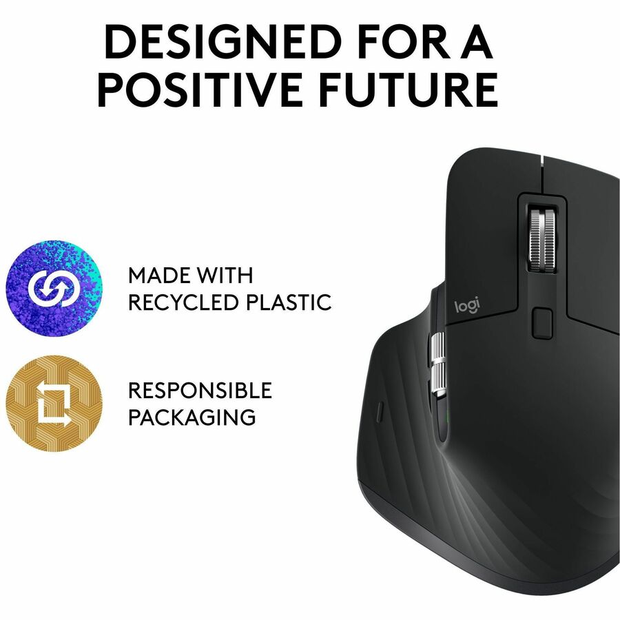 Logitech MX Master 3S Performance Wireless Mouse (Black) - Darkfield - Wireless - 32.80 ft - Bluetooth/Radio Frequency - 2.40 GHz - Rechargeable - Black - USB - 8000 dpi - Scroll Wheel - 7 Button(s) - Right-handed - Proprietary Battery Size Battery Sup...