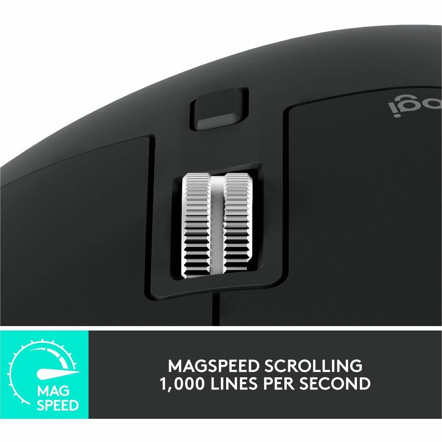 Logitech MX Master 3S Performance Wireless Mouse (Black) - Darkfield - Wireless - 32.80 ft - Bluetooth/Radio Frequency - 2.40 GHz - Rechargeable - Black - USB - 8000 dpi - Scroll Wheel - 7 Button(s) - Right-handed - Proprietary Battery Size Battery Sup...