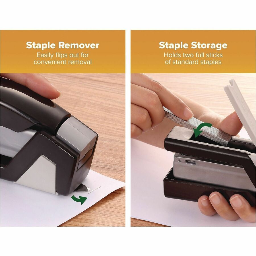 Bostitch 500 Compact Stapler - Staples Upto 15 Sheet - Half Strip - Black, Gray - 1 Each