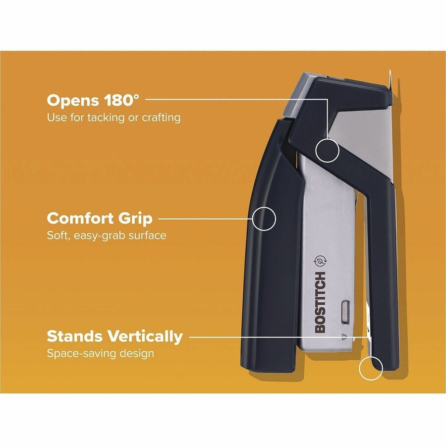 Bostitch 500 Compact Stapler - Staples Upto 15 Sheet - Half Strip - Black, Gray - 1 Each
