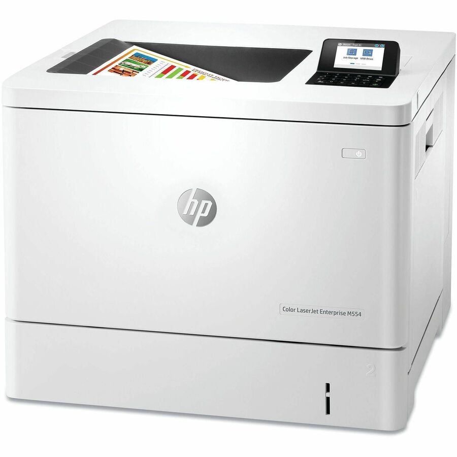 HP LaserJet Enterprise M554 M554dn Desktop Laser Printer - Color - 35 ppm Mono / 35 ppm Color - 1200 x 1200 dpi Print - Automatic Duplex Print - 650 Sheets Input - Ethernet - 80000 Pages Duty Cycle - Plain Paper Print - Gigabit Ethernet - USB