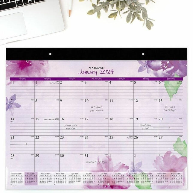 At-A-Glance Beautiful Day 2026 Monthly Desk Pad Calendar" , Standard, 21-3/4" x 17" - Standard - Julian Dates - Monthly - 12 Month - January 2026 to December 2026 - 1 Month Single Page Layout - 21 3/4" x 17" Sheet Size - White Sheet - 2 x Holes - Headb...