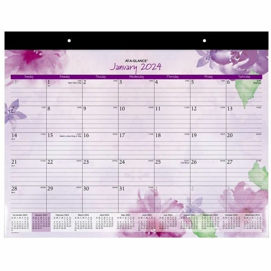 At-A-Glance Beautiful Day 2026 Monthly Desk Pad Calendar" , Standard, 21-3/4" x 17" - Standard - Julian Dates - Monthly - 12 Month - January 2026 to December 2026 - 1 Month Single Page Layout - 21 3/4" x 17" Sheet Size - White Sheet - 2 x Holes - Headb...