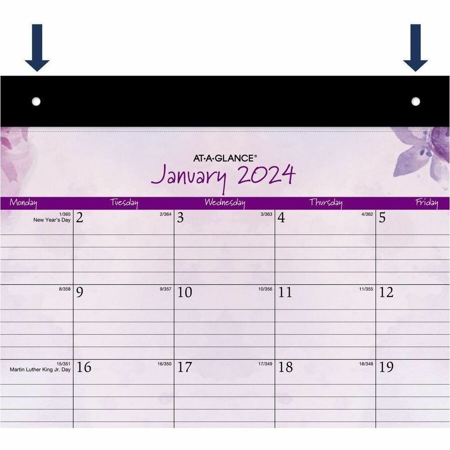 At-A-Glance Beautiful Day 2026 Monthly Desk Pad Calendar" , Standard, 21-3/4" x 17" - Standard - Julian Dates - Monthly - 12 Month - January 2026 to December 2026 - 1 Month Single Page Layout - 21 3/4" x 17" Sheet Size - White Sheet - 2 x Holes - Headb...
