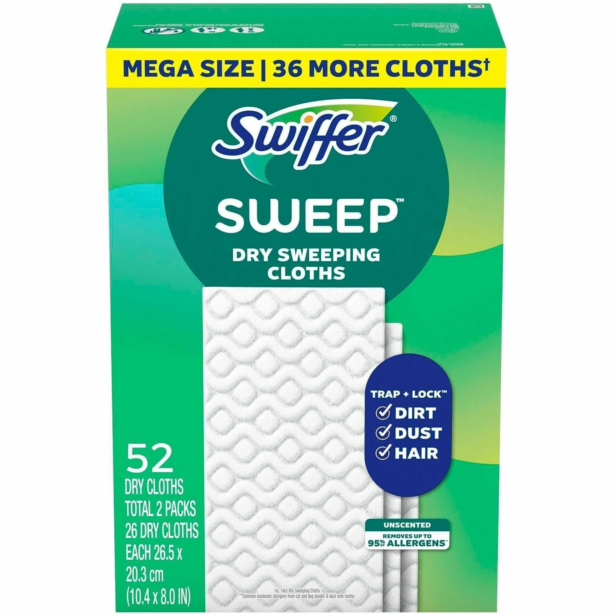 Swiffer Sweeper Dust Mop Refill - 10.4" Width x 8" Length - Cloth - White - 52 / Box
