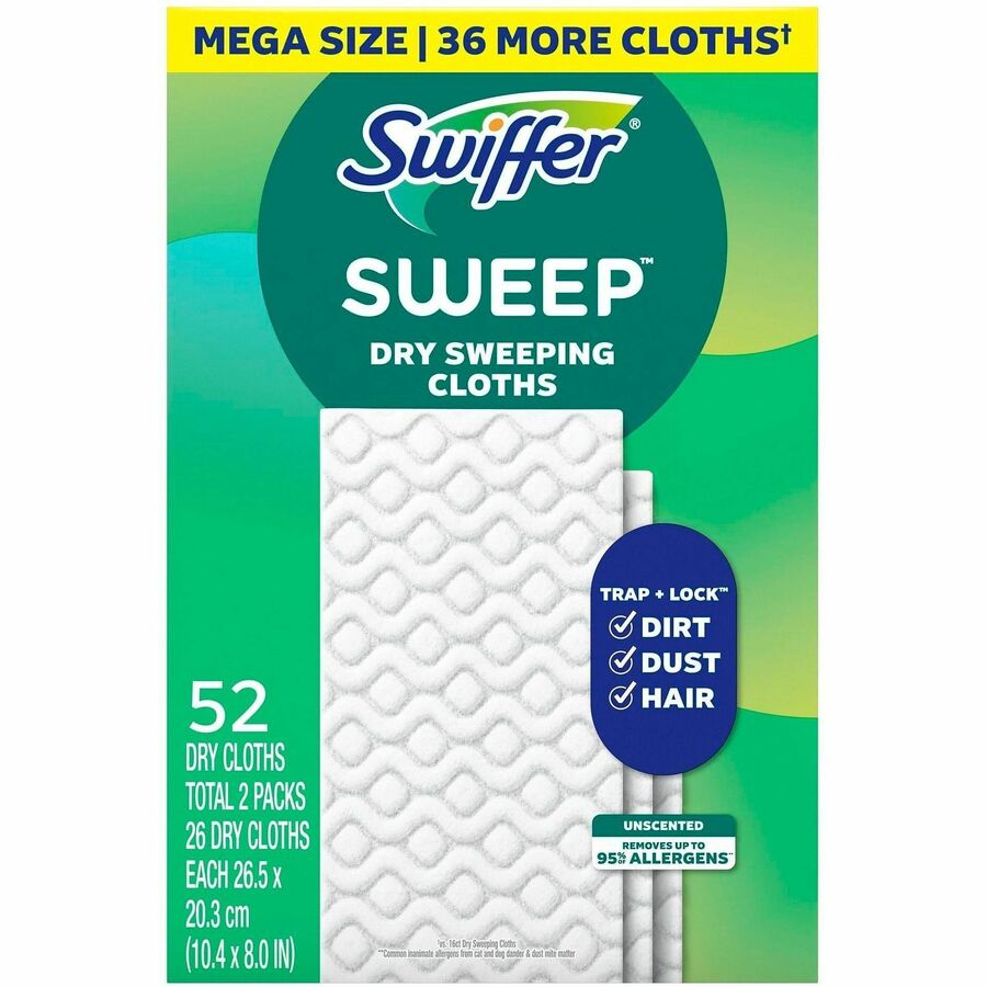 Swiffer Sweeper Dust Mop Refill - 10.4" Width x 8" Length - Cloth - White - 52 / Box