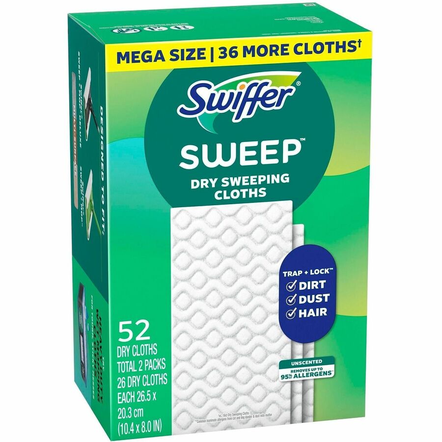 Swiffer Sweeper Dust Mop Refill - 10.4" Width x 8" Length - Cloth - White - 52 / Box