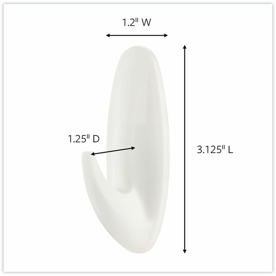 Command General Purpose Designer Hooks - 6 Hooks - 3 lb (1.36 kg) Capacity - Reusable - Adhesive - Medium - for Painted Surface, Wood, Tile, General Purpose - Plastic - White - 6 / Pack