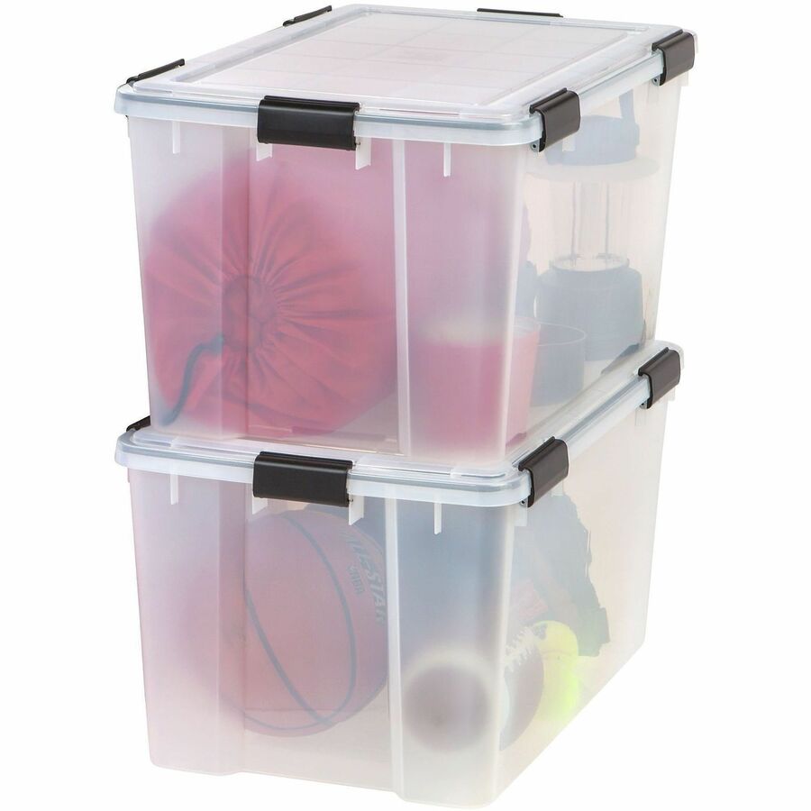 IRIS WeatherTight Heavy-duty Storage Tote - External Dimensions: 23.6" Length x 17.8" Width x 14.5" Height - 18.50 gal - Lid, Buckle Latch Closure - Heavy Duty - Stackable - Plastic, Polypropylene - Black, Clear Swatch - For Clothes, Document, Food Sto...