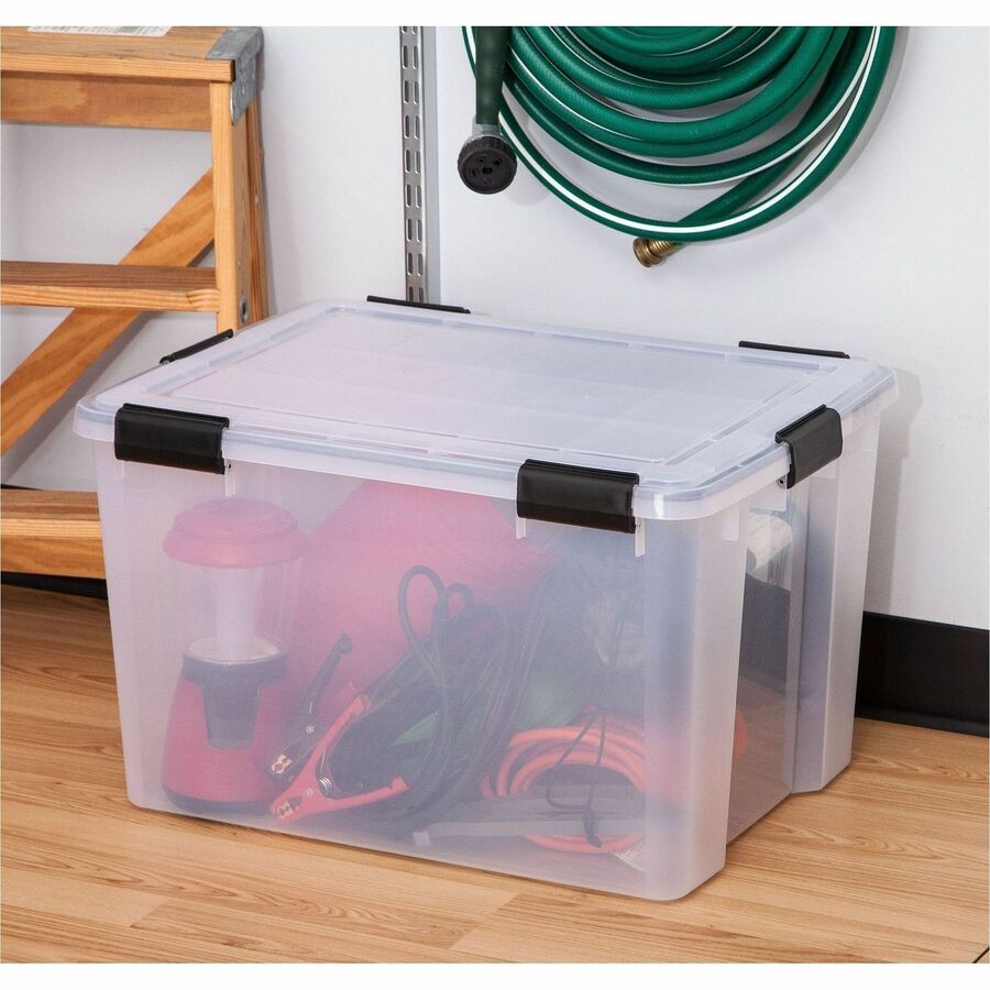 IRIS WeatherTight Heavy-duty Storage Tote - External Dimensions: 23.6" Length x 17.8" Width x 14.5" Height - 18.50 gal - Lid, Buckle Latch Closure - Heavy Duty - Stackable - Plastic, Polypropylene - Black, Clear Swatch - For Clothes, Document, Food Sto...