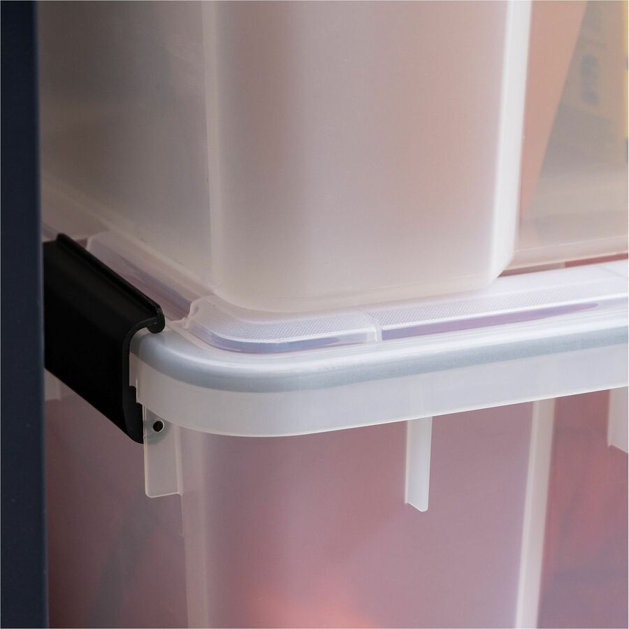 IRIS WeatherTight Heavy-duty Storage Tote - External Dimensions: 23.6" Length x 17.8" Width x 14.5" Height - 18.50 gal - Lid, Buckle Latch Closure - Heavy Duty - Stackable - Plastic, Polypropylene - Black, Clear Swatch - For Clothes, Document, Food Sto...