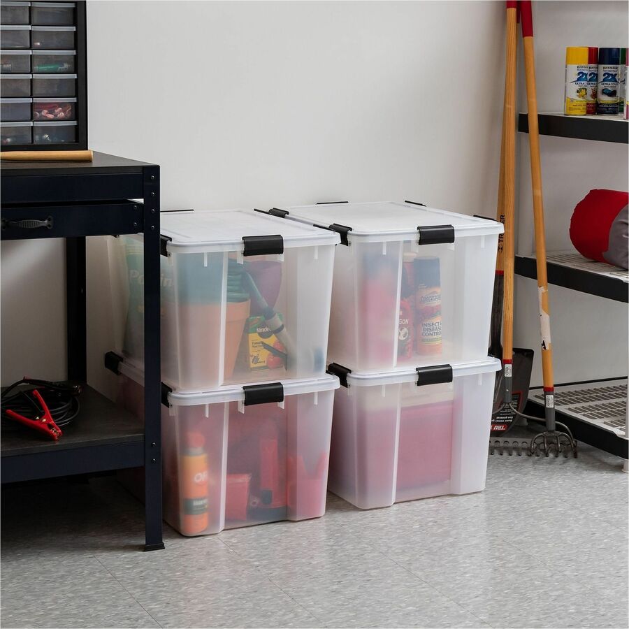 IRIS WeatherTight Heavy-duty Storage Tote - External Dimensions: 23.6" Length x 17.8" Width x 14.5" Height - 18.50 gal - Lid, Buckle Latch Closure - Heavy Duty - Stackable - Plastic, Polypropylene - Black, Clear Swatch - For Clothes, Document, Food Sto...