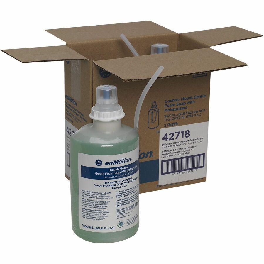 enMotion Gentle Foam Soap Refills - Tranquil Aloe Scent - 1.90 quart - Bottle Dispenser - Hand, Skin - Moisturizing - Green - Rich Lather, Hygienic, pH Balanced - 2 / Carton
