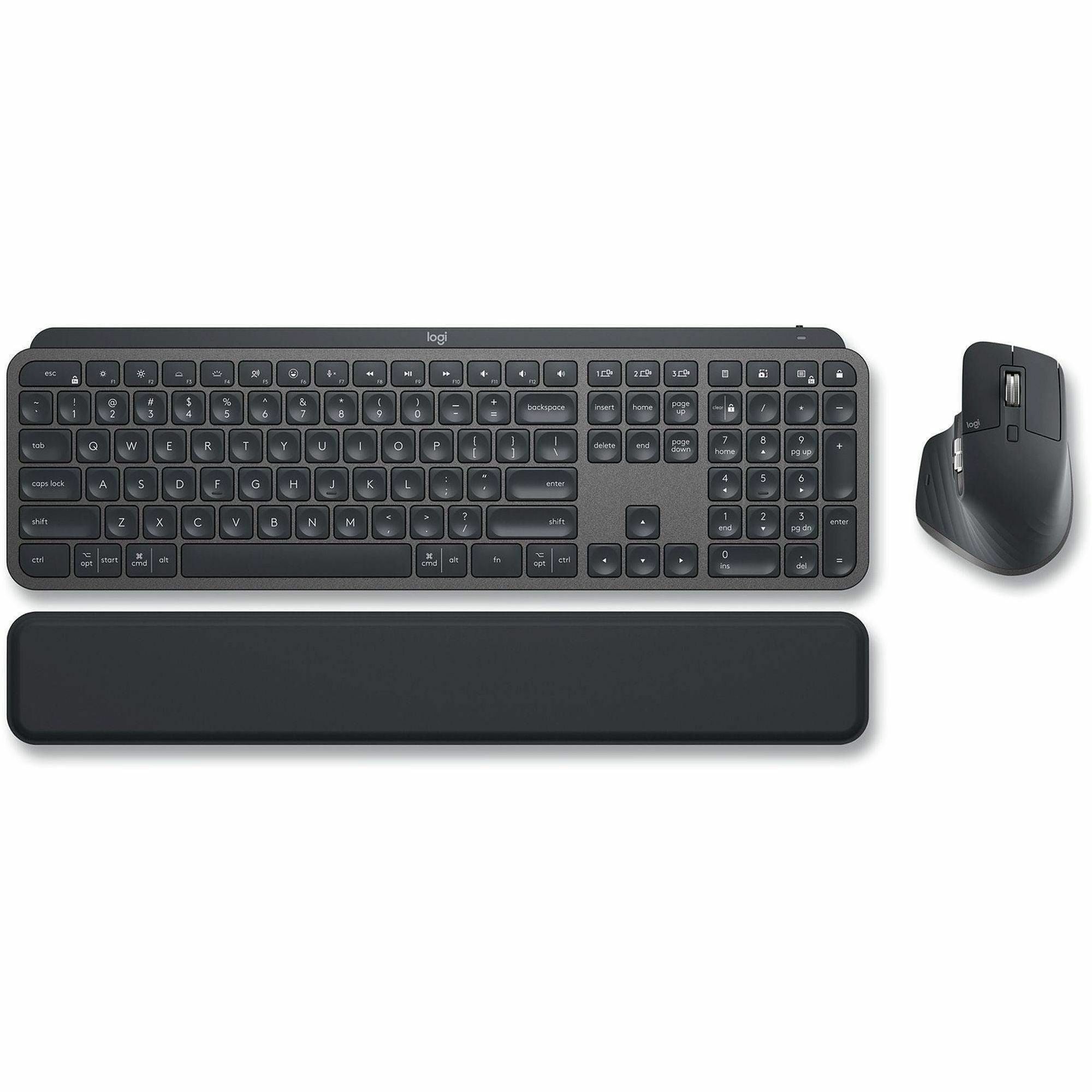 Logitech MX Keys Combo for Business Keyboard & Mouse - USB Wireless Bluetooth Keyboard - USB Wireless Bluetooth Mouse - Darkfield - 8000 dpi - 7 Button - Scroll Wheel - Right-handed - Compatible with PC, Mac - 1 Each