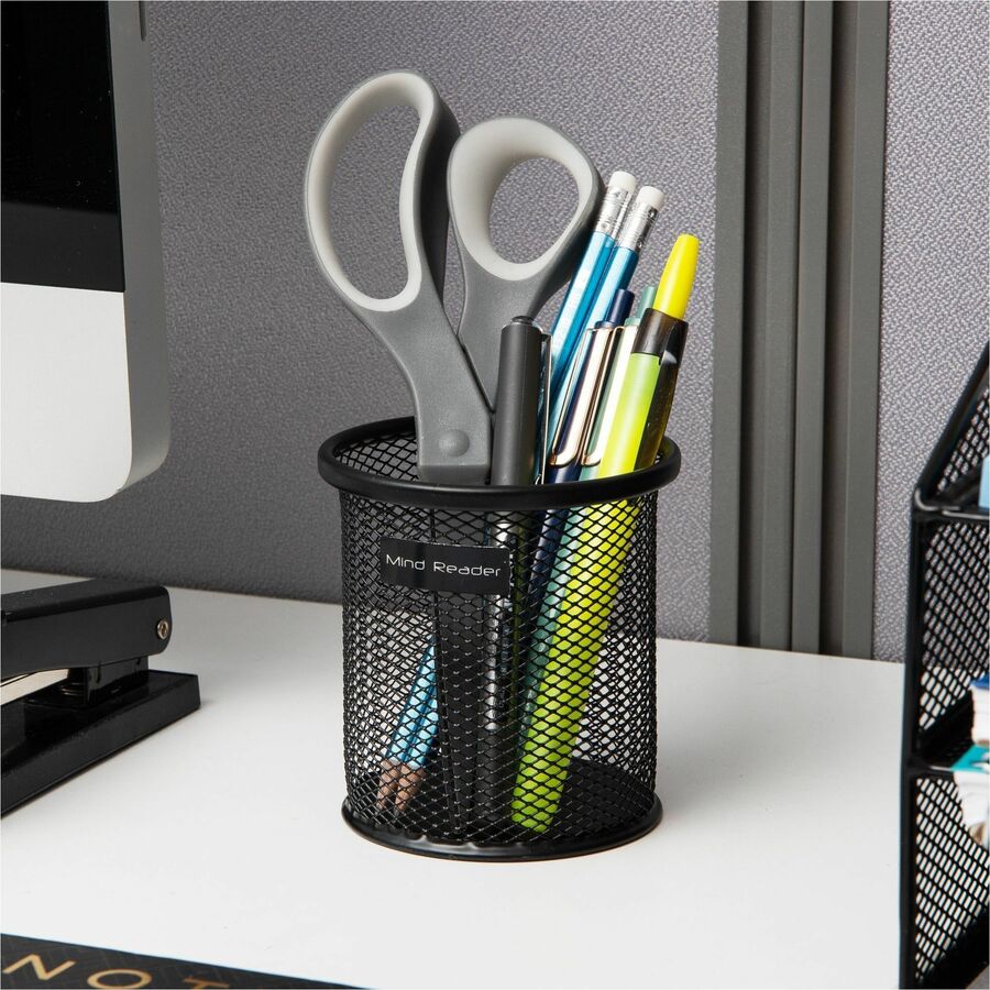 Mind Reader Multi-Purpose Desk Organizer Set - 3.8" Height x 3.5" Width - Metal Mesh - Black - Sturdy, Durable, Lightweight, Portable - 3 / Pack