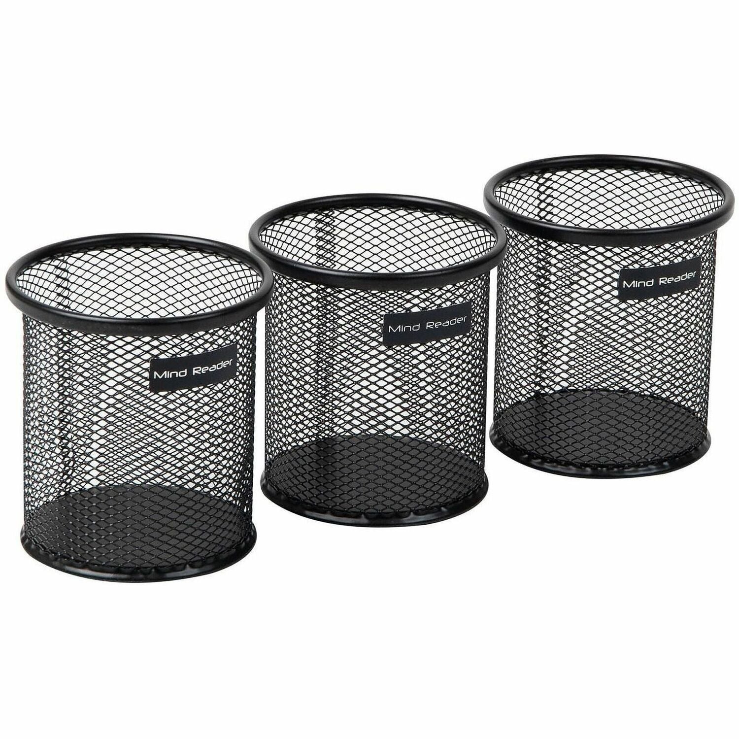 Mind Reader Multi-Purpose Desk Organizer Set - 3.8" Height x 3.5" Width - Metal Mesh - Black - Sturdy, Durable, Lightweight, Portable - 3 / Pack