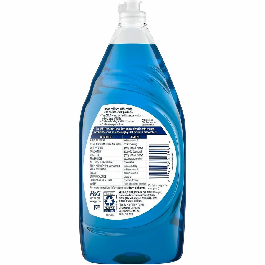 Dawn Ultra Dish Liquid Soap - For Multipurpose - Liquid - 38 fl oz (1.2 quart) - Recommended For: Grease Remover, Oil Remover, Spill Remover, Grime Remover, Stain Remover - Blue - 8 / Carton