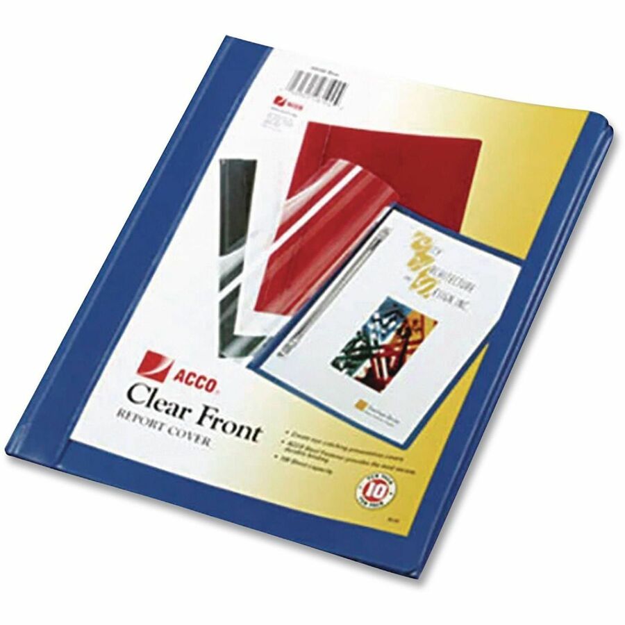 ACCO Letter Report Cover with Fastener - 8 1/2" x 11" - 100 Sheets Capacity - Vinyl - Blue - Water Resistant - 0% Recycled - 10 / Pack