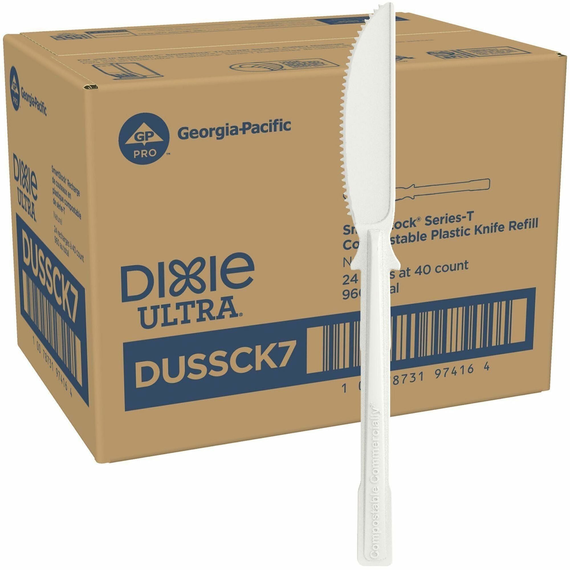 Dixie Ultra&reg; SmartStock Cutlery Set - Knife - Knife - Food - Disposable - Plastic, Crystallized Polylactic Acid (CPLA) - Natural Beige - 960 / Case