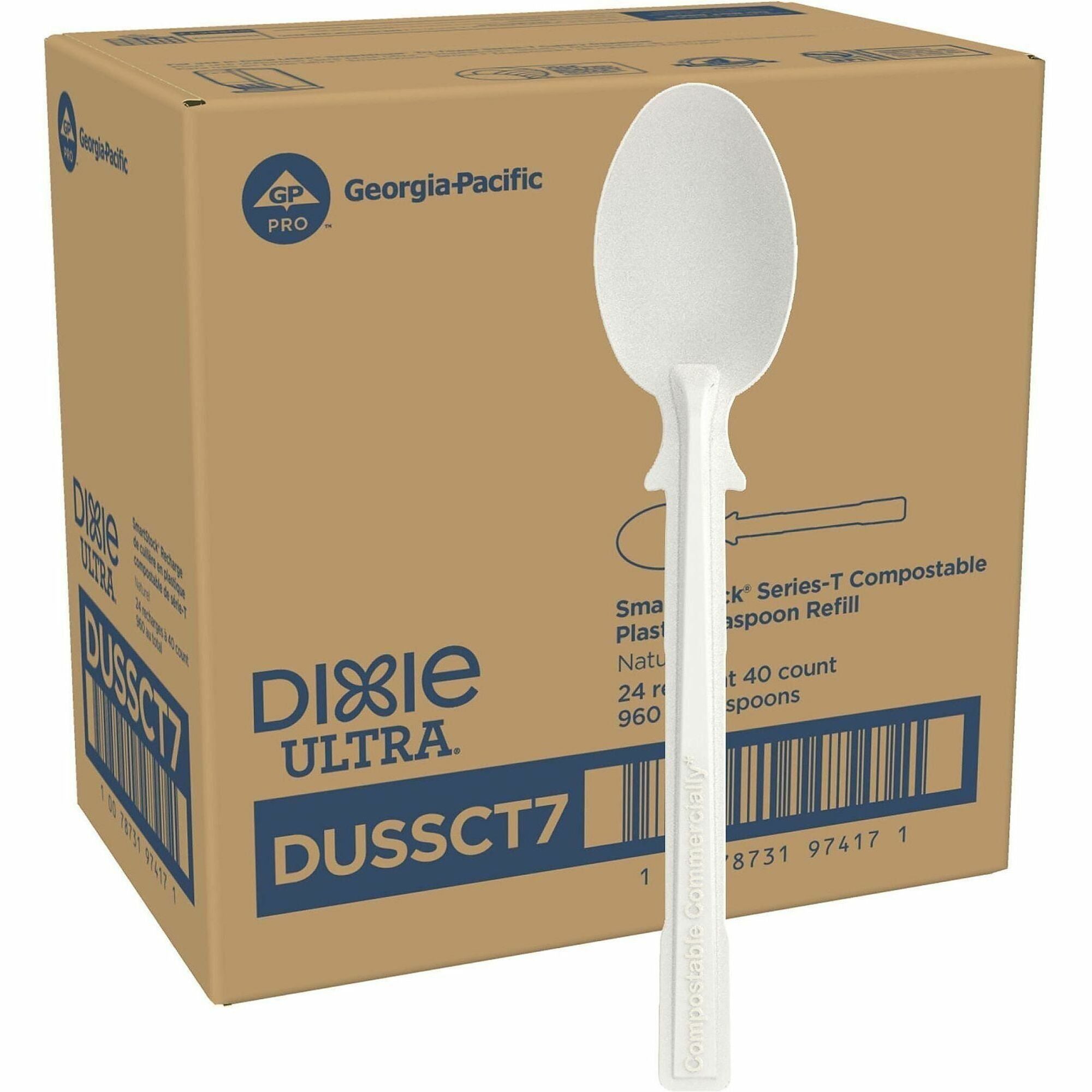 Dixie Ultra&reg; SmartStock Cutlery Set - Spoon - Teaspoon - Food - Disposable - Plastic, Crystallized Polylactic Acid (CPLA) - Natural Beige - 960 / Case