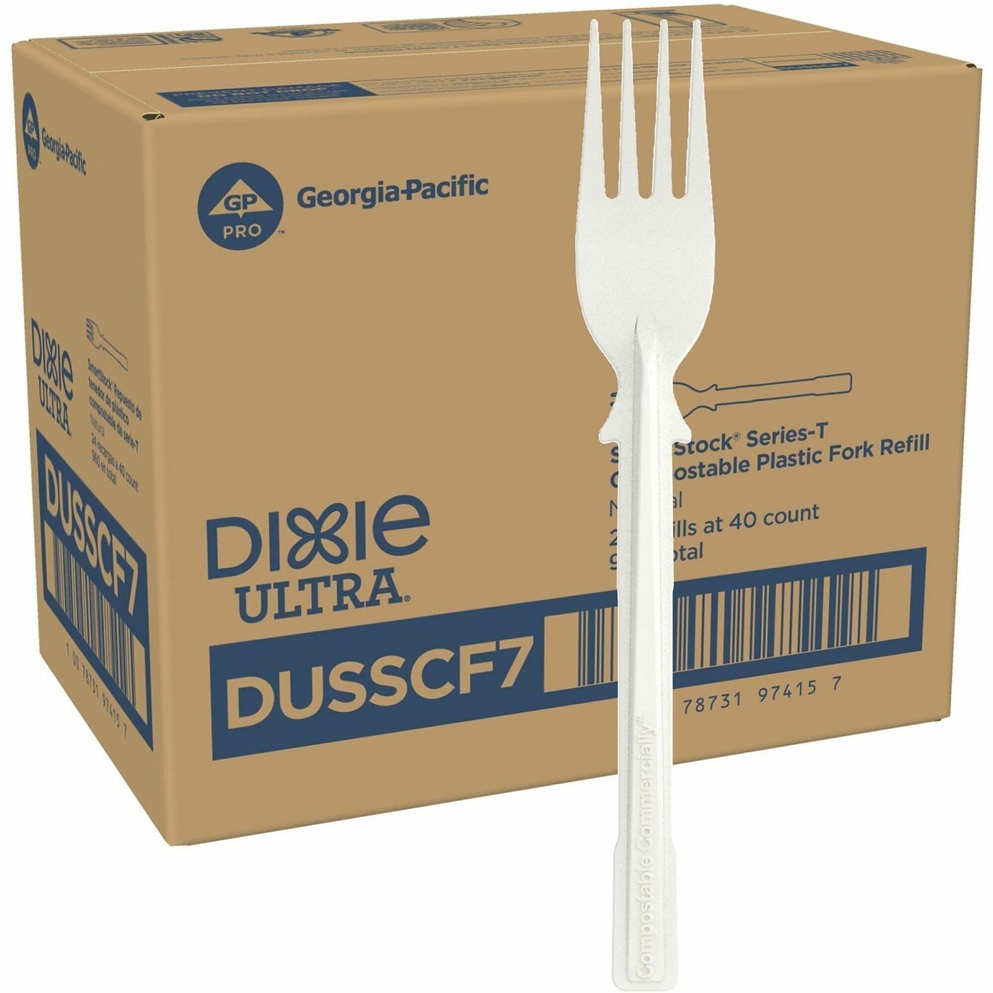 Dixie Ultra&reg; SmartStock Cutlery Set - Fork - Fork - Food - Disposable - Plastic, Crystallized Polylactic Acid (CPLA) - Natural Beige - 960 / Case