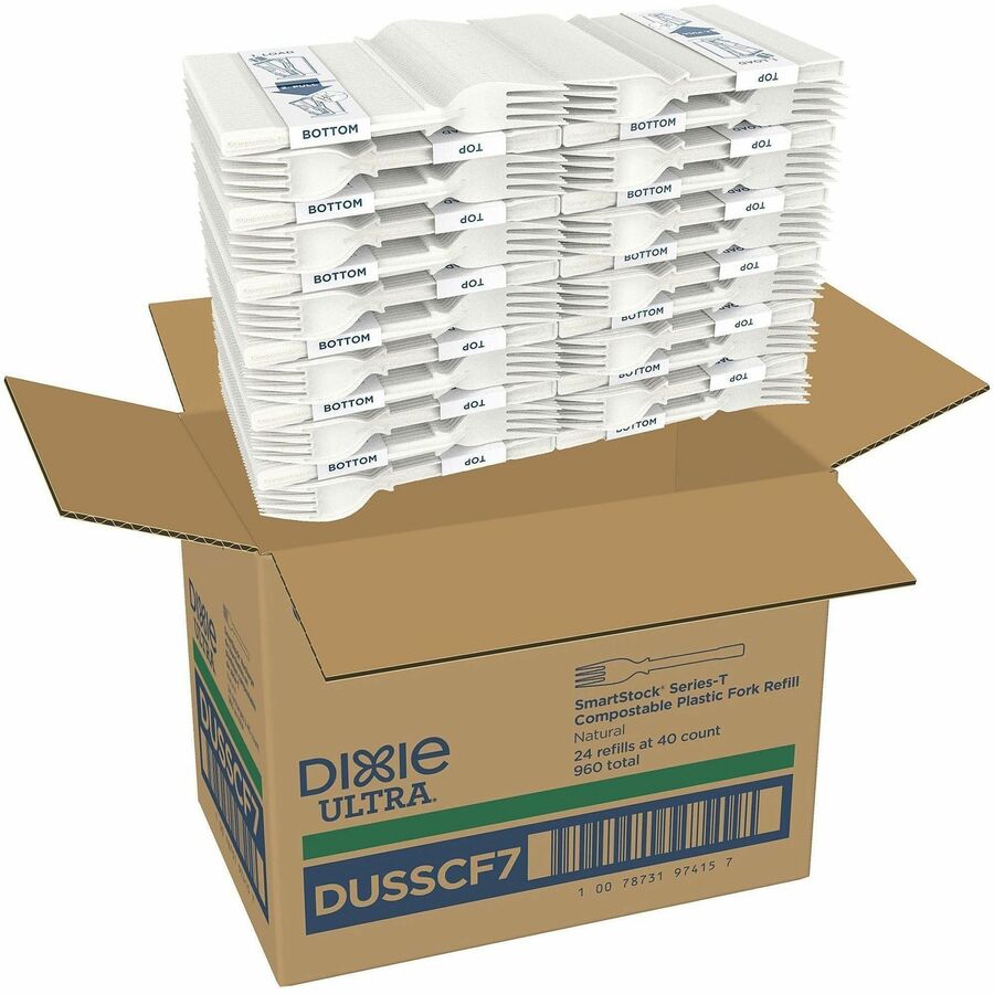 Dixie Ultra&reg; SmartStock Cutlery Set - Fork - Fork - Food - Disposable - Plastic, Crystallized Polylactic Acid (CPLA) - Natural Beige - 960 / Case