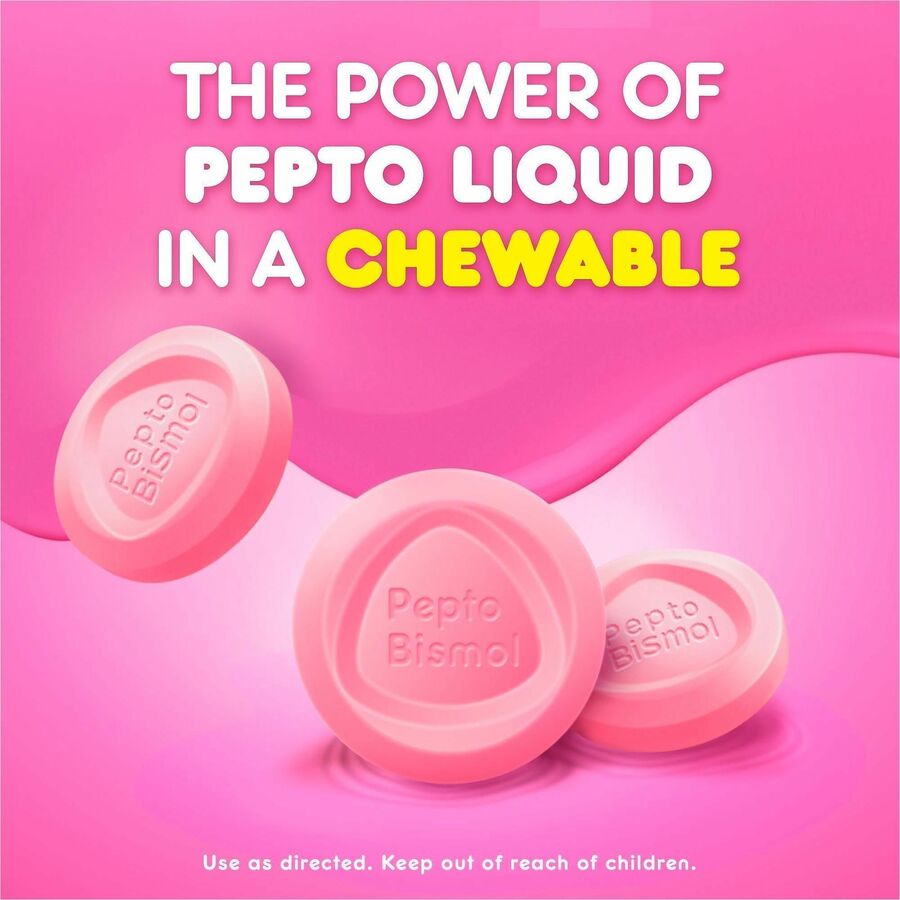 Pepto Bismol Chewable Tablets Original - For Upset Stomach, Indigestion, Nausea, Heartburn, Diarrhea - Cherry - 30 / Box