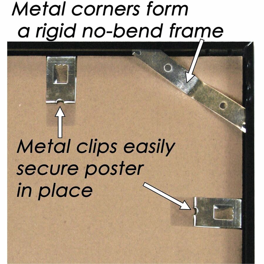 nudell Metal Poster Frames - 24" x 36" Frame Size - Wall Mountable - Landscape, Portrait - High Gloss - Durable, Unbreakable, Clip Holder, Shatter Proof, Round Edge - Metal, Anodized Aluminum, Plastic, Brushed Aluminum - Black - 1 Each